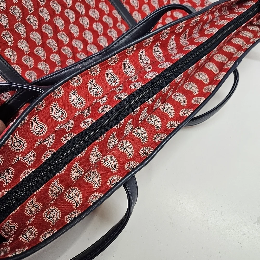 Vera Bradley Petite Red Bandana Paisley Blue Trim Large Tote